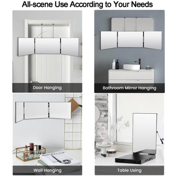 Rechargeable 3 Way Mirror, Real Glass Adjustable Trifold Mirror with Light - Picture 3 of 6